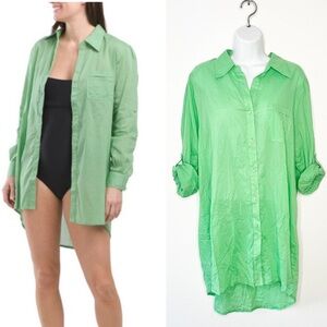 NWT TRUE DESTINATIONS Cotton Voile Button-Front Solid Shirtdress Coverup Large